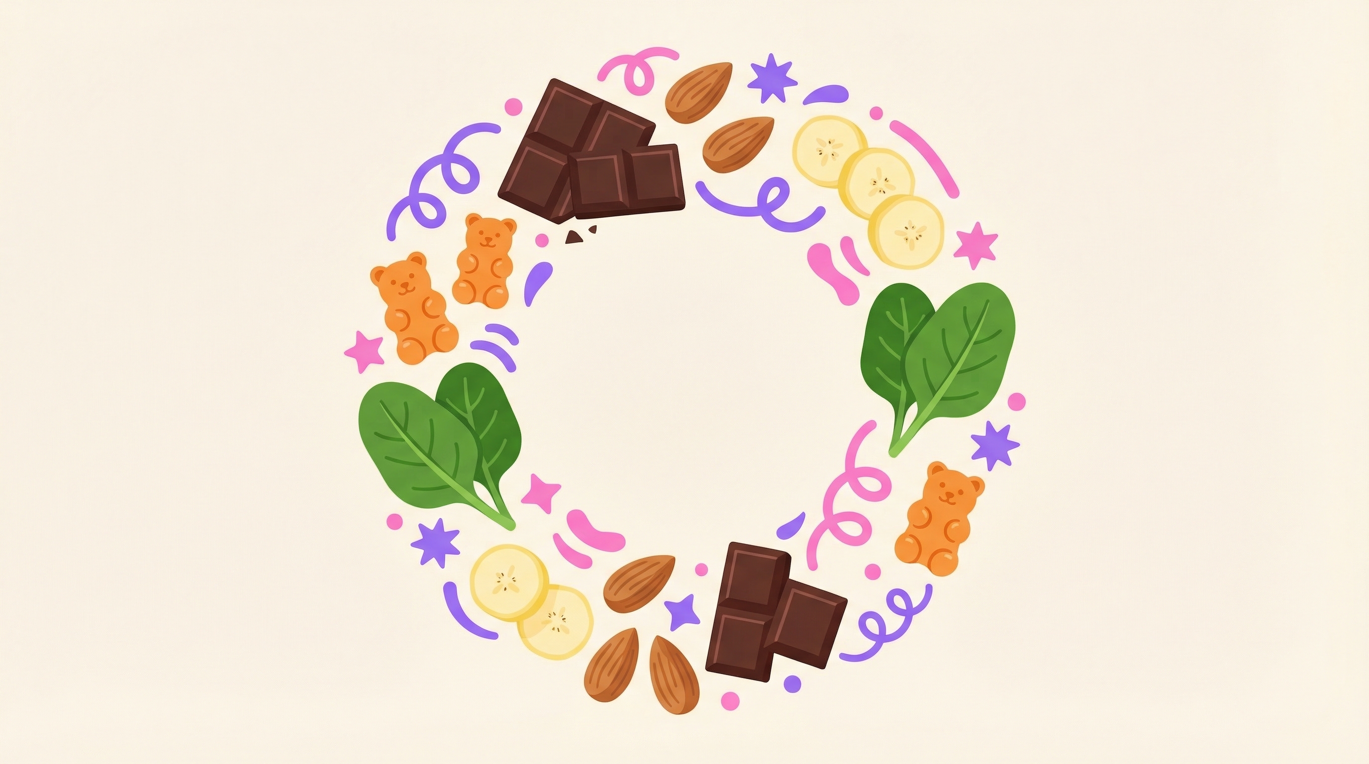 Aliments riches en magnesium : chocolat noir, amandes, banane, epinards et gummies