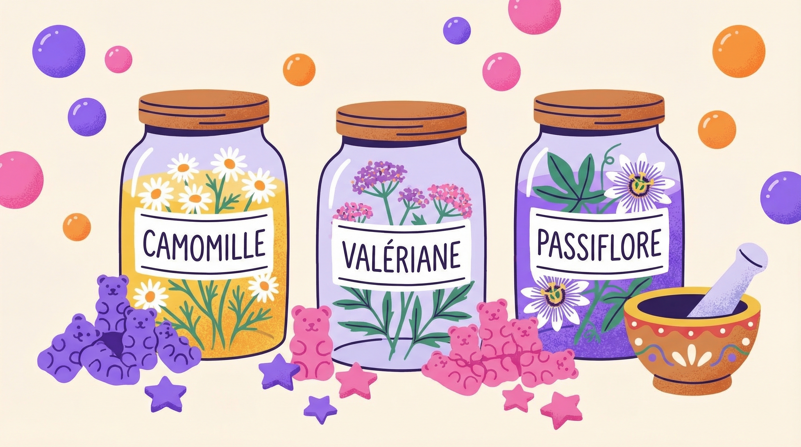 Plantes medicinales pour le sommeil : camomille, valeriane, passiflore et gummies