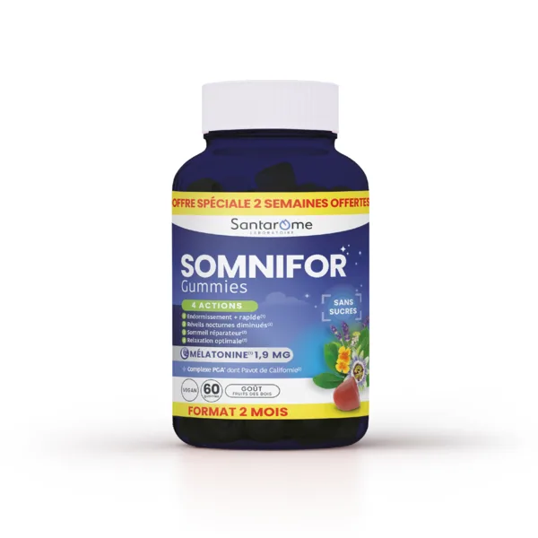 Santarome Somnifor 60 Gummies (Mélatonine 1,9 mg + Huiles Essentielles) — packshot